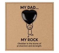 TUZELIYA Healing Crystal Gift for Dad - Pocket Crystal Gift Set with Black Gemstone Greeting Card Glue Linen Bag - Natural Heart-Shaped Stone Father's Day Easter Basket Stuffers Birthday Gift