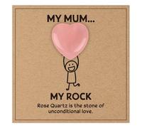 TUZELIYA Healing Crystal Gift for Mum - Pocket Crystal Gift Set with Pink Gemstone Greeting Card Glue Linen Bag - Natural Heart-Shaped Stone Mother's Day Easter Basket Stuffers Birthday Gift