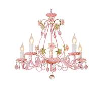 Tuzhi Pink Gypsy Chandelier, 5-Light, Pink Metal Frame with Pink Acrylic Crystals, Wrought Iron Rose, Suitable for Living Room, Dining Room, Bedroom, Study Room, Size: 23.6" W x 20.5" H x 19.7" Chain