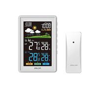 tuzhi Weather Stations Wireless Weather Station with Outdoor Sensor with Colour Display Thermometer Moon Phase Alarm Clock Weather Forecast, Comfort Temperature Warning (Color : White)