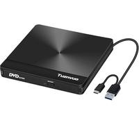 Tuznvuo External CD/DVD Drive for Laptop, USB 3.0 & Type-C CD/DVD +/-RW DVD Brenner External DVD Drive mit SD TF Card Reader USB-Stick Port für Laptop Desktop MacBook Mac OS Windows Linux (Black-3)