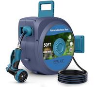 Tuzoc Retractable Garden Hose, Heavy Duty Wall-Mounted Hose Reel with 180° Swivel Bracket, Automatic Slow Return System with 10 Function Nozzle, Any Length Lock for outside Watering,Cleaning（50ft）