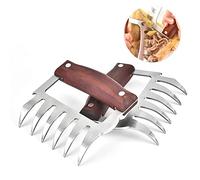Tuzsocr 2 Pack BBQ Meat Shredder Claws,Bear Claw Meat Divider with Wooden Handle,Stainless Pork Shredder Claw,Meat Handling Tools,Chicken Shredder Claws for BBQ, Barbecue, Smokers and Grill (Pink)