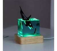 Tuzsocr 3D Epoxy Resin Lamp,LED Whale Night Light,Sea Diver and Shark Cube Lamp,Realistic Ocean Animals Sculpture,Whale Model with Woodern Base 70mm,Unique Style Gift for Ocean Lovers (Style 3 + Base)