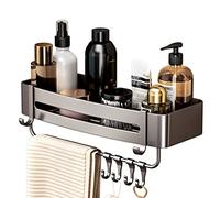 Tuzsocr Corner Shower Caddy, Bathroom Shelf Organiser No Drilling, Adhesive Wall Mounted Shower Baskets, Rust-Free Shower Rack for Shampoo, Bathroom Accessories,with 4 Hooks and 1 Towel Rack (Style 4)