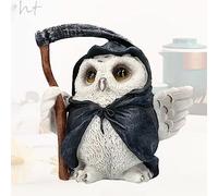 Tuzsocr Grim Reaper Owl Figurine, Cute Owl Cloaked Collectible Figurine, Grim Reaper Ornament Gothic Death Statues, Witch Grim Reaper Decorations, Polyresin, 12 cm, Home Decoration for Halloween
