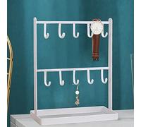 Tuzsocr Jewellery Stand Holder,Black Metal Jewelry Stand Holder,Metal Key Rack,Necklace Hanging Rack With 10 Hooks,Display Stand Holder,for Jewelry, Necklace, Ear Stud, Ring and Watch,Key (White)