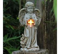 Tuzsocr Praying Solar Grave Angel with LED Cross, Weatherproof, 31 cm
