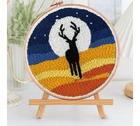 Tuzsocr Punch Needle Embroidery Starter Kits,Embroidery Kit,Comes with Adjustable Embroidery Pen,Yarns,Paper Instructions and 6'' No Slip Plastic Hoop,Cute Animal Pattern,Suitable for Beginners (Elk)