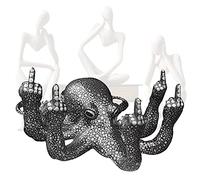 Tuzsocr Resin Middle Finger Octopus Ornaments,Humorous Funny Octopus Figurine,Anger Octopus Sculpture,Luminous Gesture Octopus Decoration,with Mother of Pearl,for Garden Home Office Desktop (Black)