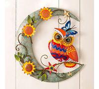 Tuzsocr Sun and Moon Wall Art Metal Wall Decoration, Outdoor Celestial Wall Art Sculpture, Rustic Vintage Metal Moon Star Wall Sign, for Home Living Room Bedroom (Owl Moon)