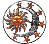 Tuzsocr Sun and Moon Wall Art Metal Wall Decoration, Outdoor Celestial Wall Art Sculpture, Rustic Vintage Metal Moon Star Wall Sign, for Home Living Room Bedroom (Brown)