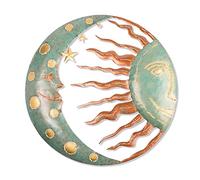 Tuzsocr Sun and Moon Wall Art Metal Wall Decoration, Outdoor Celestial Wall Art Sculpture, Rustic Vintage Metal Moon Star Wall Sign, for Home Living Room Bedroom (Green Moon)