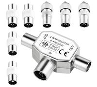 Tv Aerial Adapter Connector, Digital Signal Antenna Splitter | 2 Way 1 Female to 2 Male with 7 Pcs TV Ariel Connections, Shielded Metal Housing for Cable TV Antenna