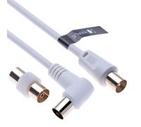 TV Aerial Ariel Cable Coaxial Extension Lead Freesat Recorder Male to Male Plug with Female Adapter Coupler for TV DVD VCR SKY Virgin, BT, TV Box, Satellite Antenna Splitter White Angled 0.5m 50cm