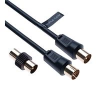 TV Aerial Ariel Cable Coaxial Extension Lead Freesat RF Male to Female Plug with Male Adapter Coax Coupler for Freeview TV, DVD, VCR, SKY HD Virgin, BT, TV Box Satellite Antenna M-F Splitter Black 3m