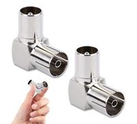 TV Aerial Coaxial Adaptor, 2Pcs PAL Male to Female Connector, RF Coax TV Antenna Right Angle Adapter Suitable for Receivers TV Sets Radios(Silvery)