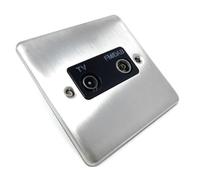 TV Aerial, Freeview RF & DAB/FM Radio Socket Wall Faceplate Stainless Steel 1 Gang