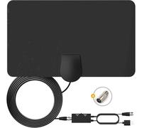 TV Aerial Indoor 200-400 Miles Long Range Digital Indoors TV Aerial Amplified HD TVs Antenna Indoor with Signal Booster for Freeview Support 4K 1080P Local Channels 16.4 ft Coax Cable Black