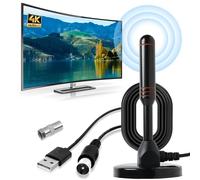 TV Aerial, Indoor TV Aerial for Smart TV with Signal Booster, Portable Outdoor HD TV Antenna With Magnetic Base with 15.3in Coax Cable 250 Miles Range Support 4K 1080P for Home, Caravan, Boat & Car