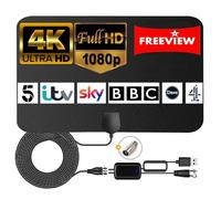 TV Aerial, Indoor TV Aerial with 250+ Miles Range for Smart TV, Freeview Antenna with Signal Booster High Gain for 4K 1080P HDTV & VHF UHF DAB Radio with 14.5Ft Coax Cable