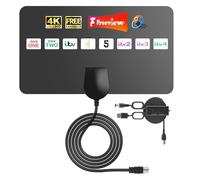 TV Aerial Indoor with Strong Adhesive Mount and Signal Amplifier - 360° Reception Freeview Compatible Digital Indoor Aerial for Smart TV - Supports 8K 4K 1080P - 5m Coaxial Cable