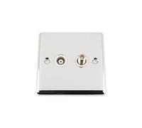 TV Aerial + Sky Satellite Socket - Polished Chrome - Classic - White Insert