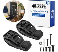 TV Anti-tilt Device for screwing on, 1 Set, Black, for TV, Shelf, Cabinet, Easy to Activate/deactivate, for Small Children, Pets, incl. Plugs and Screws, Anti-tilt Protection for televisions
