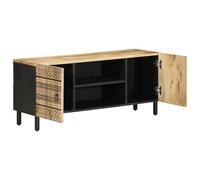 TV Cabinet Black 105 x 33.5 x 46 cm Rough Mango Wood Industrial Style Living Room Lowboard with Storage Space and Cable Management Robust Entertainment Centre