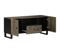 TV Cabinet Black Solid Mango Wood 105 x 33 x 46 cm with Metal Feet, Modern TV Cabinet for Living Room, Compact Media Console with Storage Space, Drawers and Cable Management
