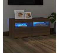 TV Cabinet Brown Oak 90x35x40 cm Engineered Wood RGB LED Media Unit Slim Shelf