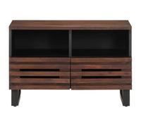 TV Cabinet Brown Solid Wood Mango 70 x 34 x 46 cm with 2 Drawers and Compartments, Industrial Style Living Room Lowboard for Storage and Modern Entertainment