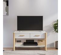 vidaXL TV Cabinet White - Fashionable and Functional Engineered Wood TV Stand with Solid Pinewood Legs for Living Room - Scandinavian Style - Storage for Magazines, DVDs and More
