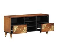 TV Cabinet Honey Brown Solid Mango Wood 100 x 33 x 46 cm with Drawers and Compartments, Modern Living Room Lowboard for Entertainment Centre and Home Cinema Storage