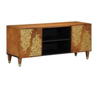 TV Cabinet Honey Brown Solid Wood Mango 105 x 33 x 46 cm with Door and Shelf, Modern Living Room Lowboard for Storage and Media Devices, Practical Storage with Brass Accents