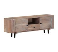 TV Cabinet Light Grey Solid Acacia Wood with Iron Legs with Storage 118x30x40 cm