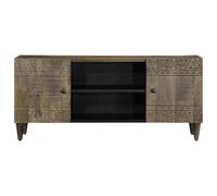 TV Cabinet Light Grey Solid Mango Wood 105 x 33.5 x 46 cm with Storage Space and Sturdy Surface, Modern Lowboard for Living Room, Storage and Entertainment Centre