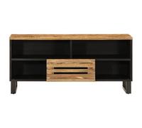 TV Cabinet Made of Rough Solid Mango Wood 100 x 34 x 46 cm with Drawer and Compartments, Modern Lowboard for Living Room, Media Console with Storage Space and Cable Management, Industrial Style