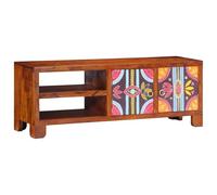 TV Cabinet Multicoloured Solid Acacia Wood 110 x 30 x 40 cm with Storage Space and 2 Doors, Modern Lowboard for Living Room, Compact and Space Saving with Cable Management