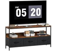 TV Cabinet Rustic Brown 98x29x56cm Steel Frame Linen Drawers 47in Capacity Fold