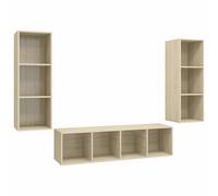 vidaXL TV Cabinet Set 3 Piece White Engineered Wood Hanging TV Unit Cabinet