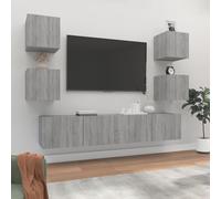 TV cabinet set 6pc grey sonoma engineered wood 2x80x30x30cm 4x30.5x30x30cm wall