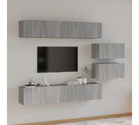 TV cabinet set grey sonoma engineered wood 2x80x30x30 & 2x60x30x30 cm wall-fit