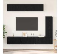 TV Cabinet Set Wall-mounted 6 pcs Black Oak Engineered Wood