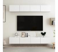 TV Cabinet Set White Engineered Wood 4pcs 100x30x30 cm Wall-Mounted Modern Shelf