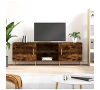 TV Cabinet Smoked Oak 150x30x50 cm Engineered Wood with Iron Legs with 4 Doors.