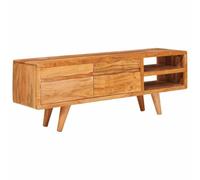 TV Cabinet Solid Acacia Wood Brown 110 x 30 x 40 cm with Shelf and Ample Storage Space for Living Room, Modern Lowboard with Compartments and Sturdy Doors for Entertainment and