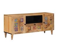 TV Cabinet Solid Mango Wood Natural 105 x 33.5 x 46 cm with Drawer and Hinged Doors, Modern Living Room Lowboard for Storage and Storage, Space-saving and Durable