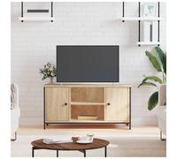 TV Cabinet Sonoma Oak Engineered Wood with Iron Legs 100x40x50 cm 2-door Storage