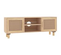 Vidaxl Tv Cabinet Brown 105X30X40 Cm Solid Wood Pine&natural Rattan